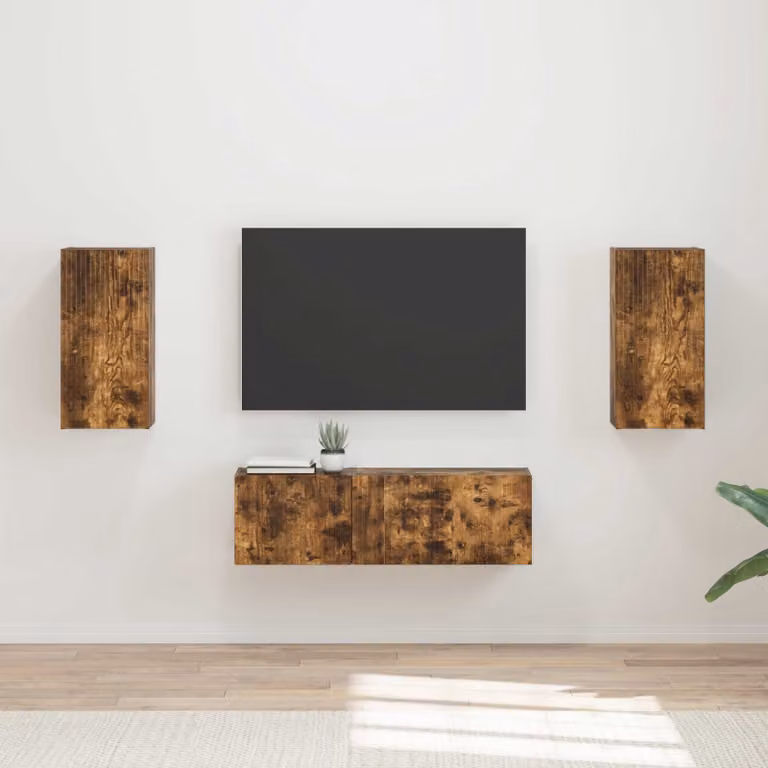Set di 4 Mobiletti da TV a Parete Moderni vidaXL in Rovere Fumé Marrone