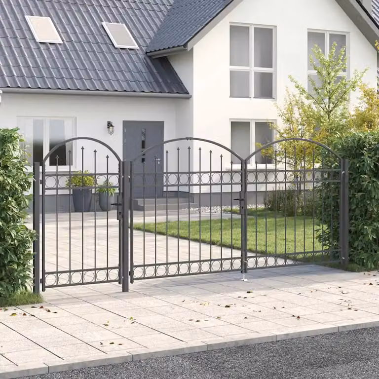 Cancello da giardino doppio con parte superiore arcuata vidaXL in acciaio antracite e grigio L: 400 cm, H: 150 cm