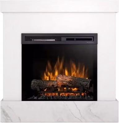 Caminetto Elettrico da Pavimento a Libera Installazione con LED Outinfire in Marmo Bianco e Cristallo DIRO 23'