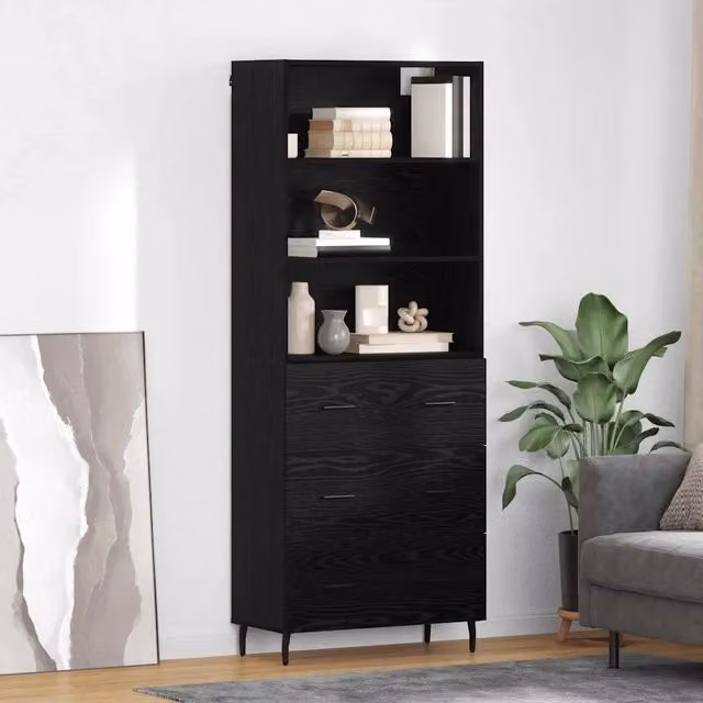Credenza Buffet con Cassetto vidaXL in Rovere e Nero per Cucina e Soggiorno L: 69,5 cm, P: 34 cm, H: 180 cm – 1