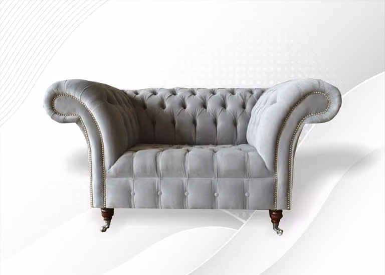 Sessel Couch Polster Sofa Textil Chesterfield Couchen 1,5 Sitzer Einsitzer Grau