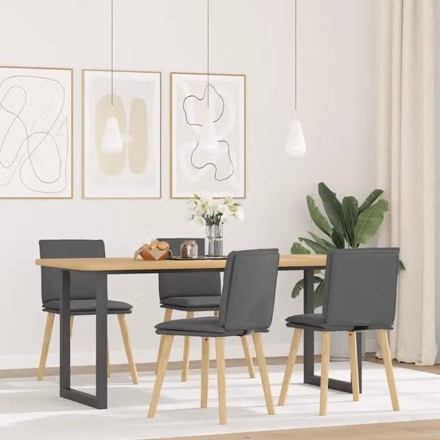 Set di 4 sedie da pranzo moderne vidaXL in tessuto grigio con struttura in legno di gomma e metallo
