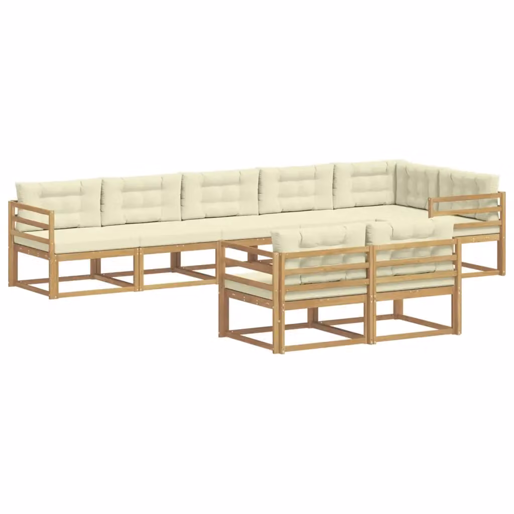 Set di divani da esterno a L vidaXL in legno di acacia con cuscini Bianco e Beige – 2