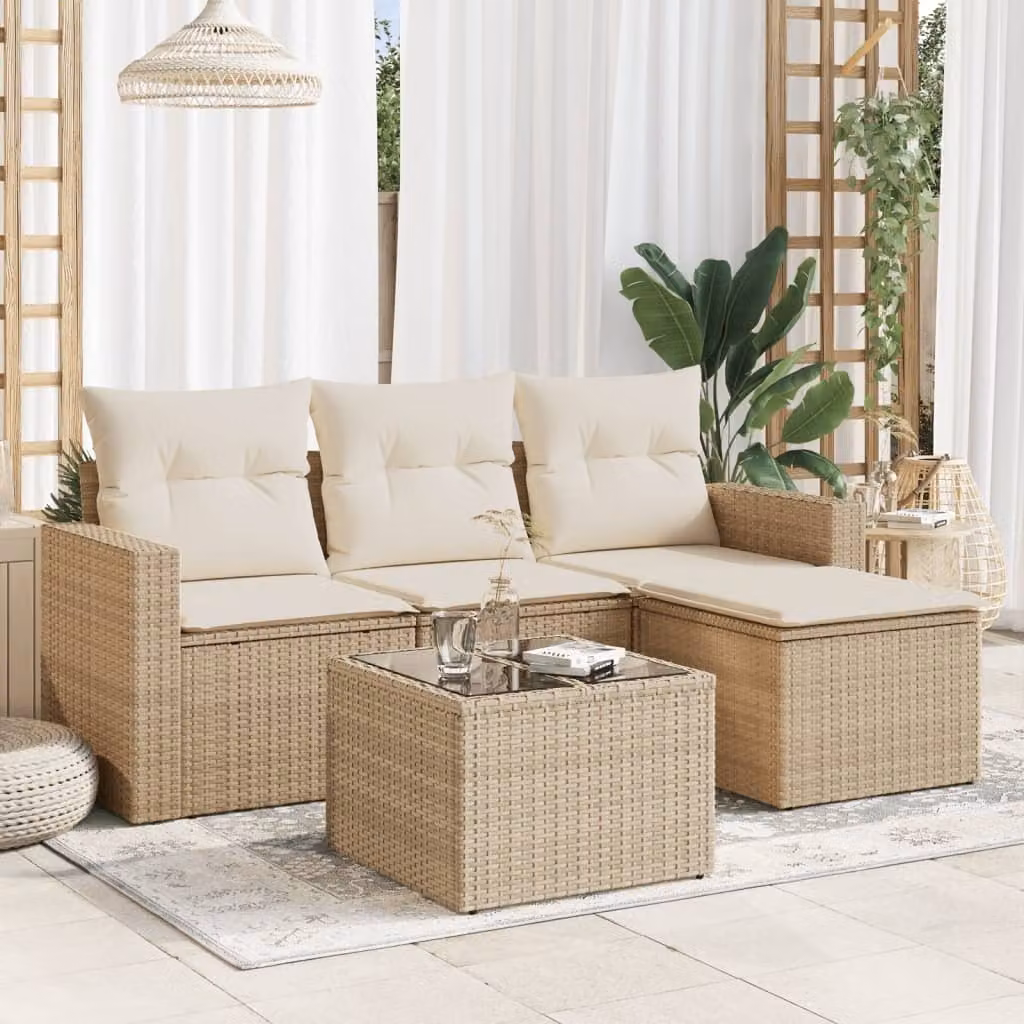 Maison Exclusive - Set Divano da Giardino 5 pz con Cuscini Beige in Polyrattan