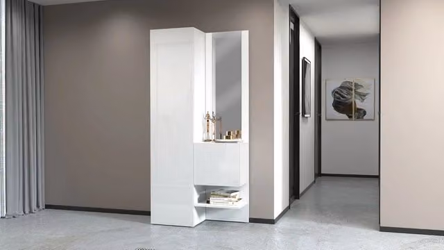 Mobile Ingresso 2 Armadietti e Specchio 90x35x191 cm Kompact Bianco Lucido