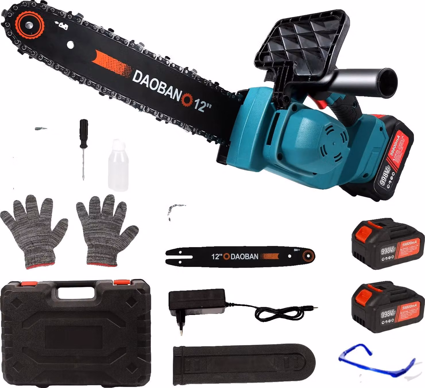 Troncatrice a catena, lama da 30 cm, motore brushless, 2 batterie