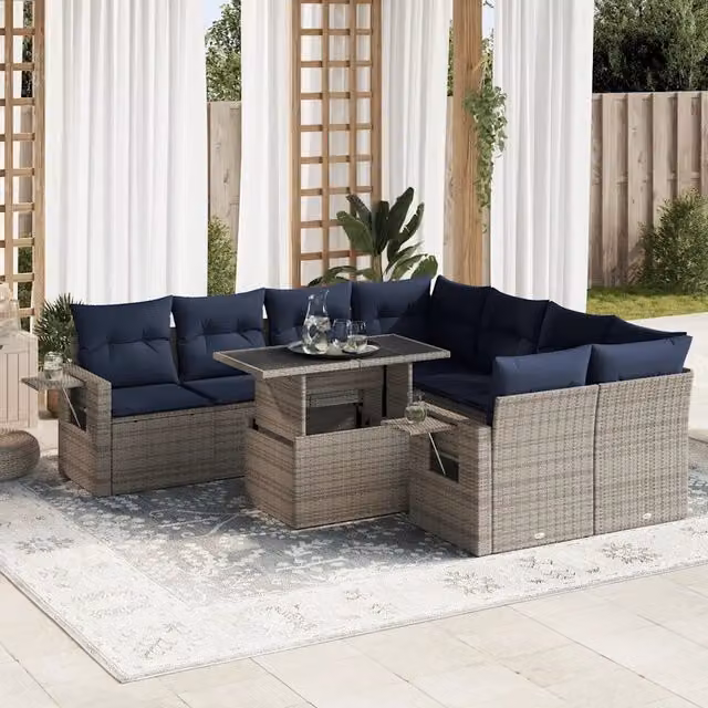 Set Divani da Giardino 9 pz con Cuscini Grigio 3326452