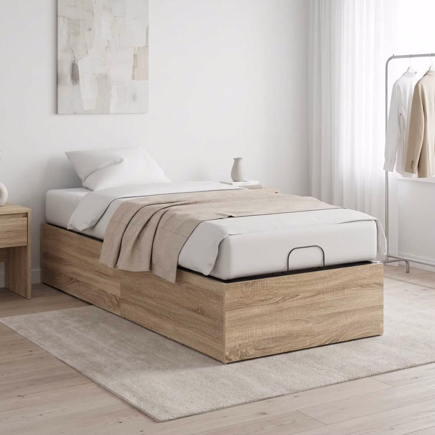vidaXL Giroletto per rete letto con contenitore a sollevamento, Rovere Sonoma, L 100 cm x P 190 cm