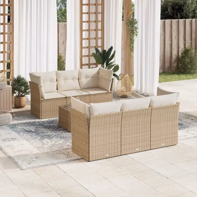 Set Divani da Giardino 7 pz con Cuscini Beige in Polyrattan 3249097