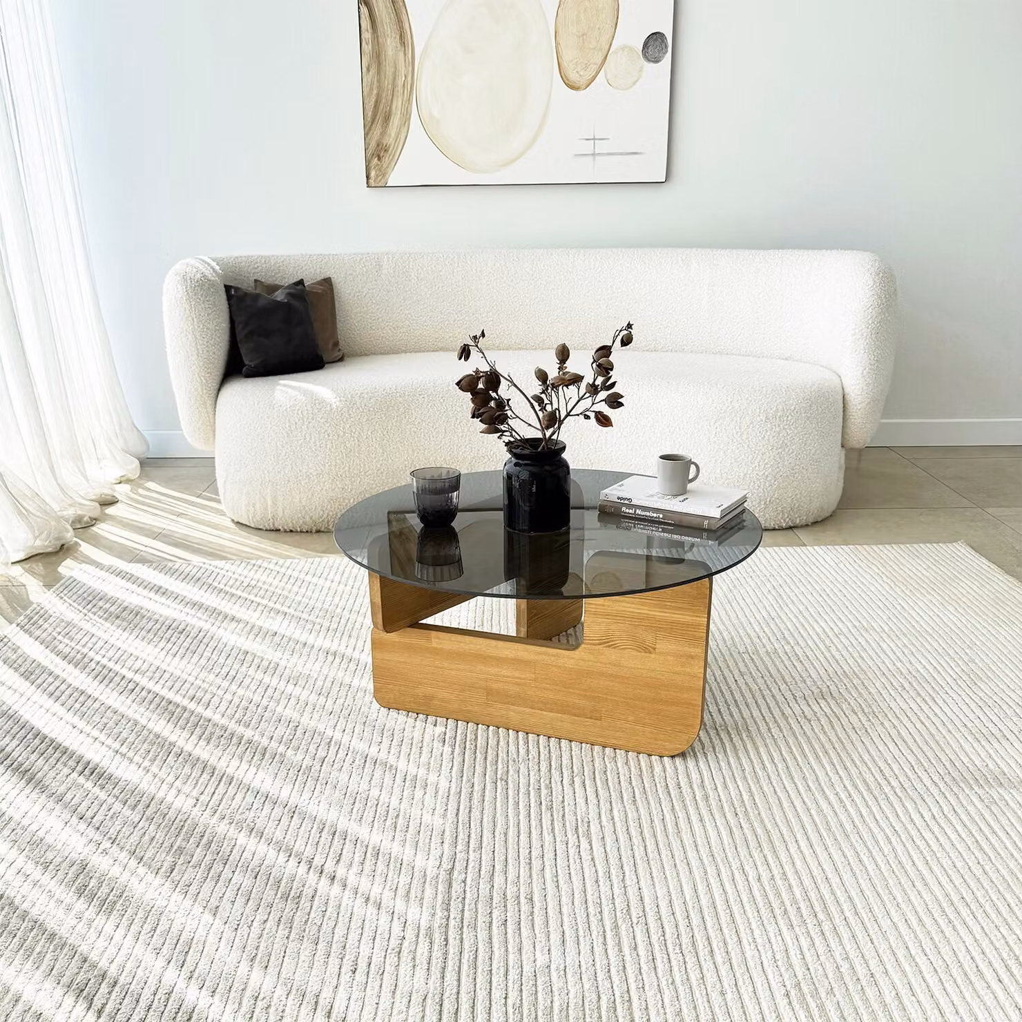 Skye Decor, Mia - Oak, Fume, tavolino, rovere, vetro temperato al 100%, 75 x 75 x 35 cm