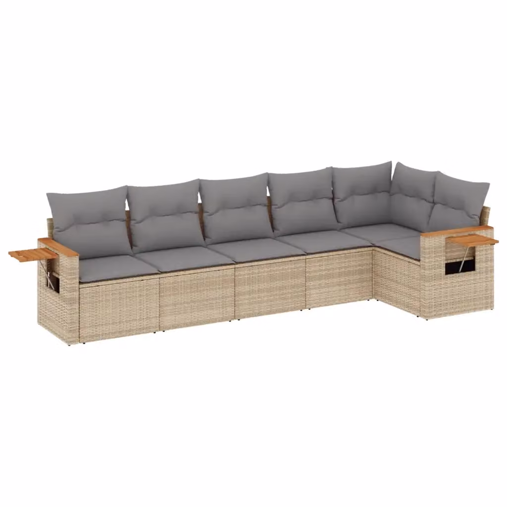 vidaXL Set Divano da Giardino 6 pz a L in Polyrattan con Cuscini Beige e Tavolino da Caffè – 2