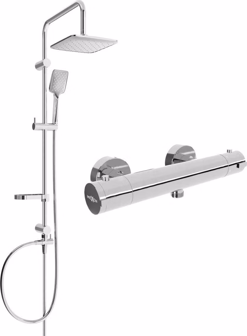 Mexen Sven set doccia esterno con soffione e miscelatore doccia termostatico Kai, cromo - 77100262-00