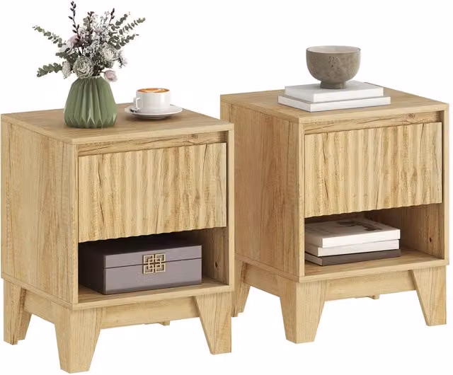 Set di 2 comodini XYLO in legno naturale con 1 cassetto, L 43 cm x P 40 cm x H 55 cm