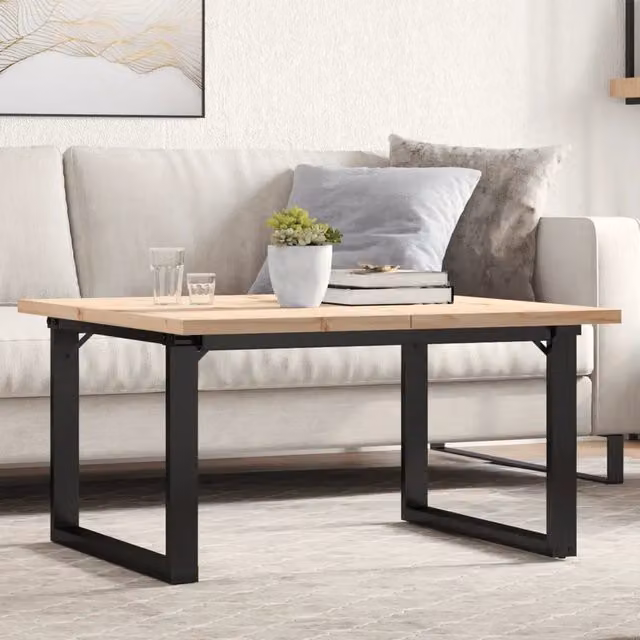 Tavolino Salotto Telaio a O-Tavolino da soggiorno 80x80x45,5cm Legno Pino e Acciaio