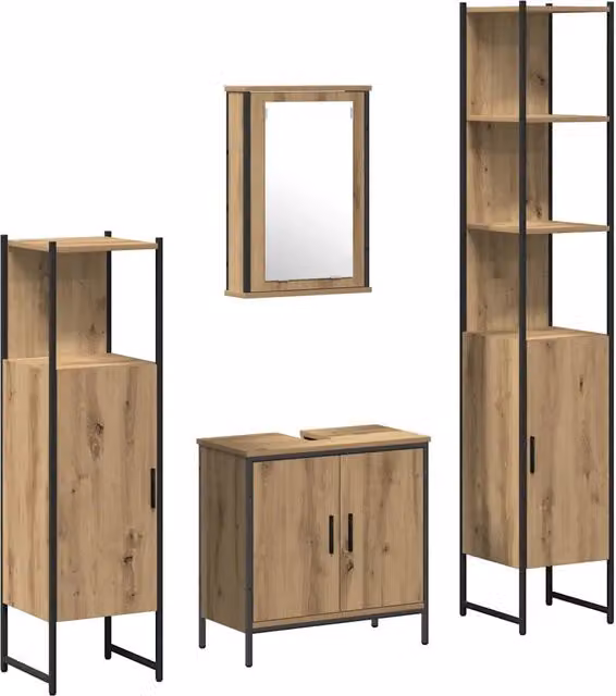 Set di mobili per il Bagno | Armadio da bagno 4 pz Marrone Legno multistrato