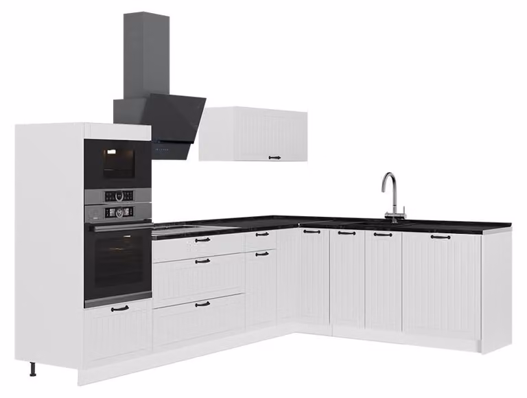 Cucina angolare completa Vicco Fame-Line Bianco rustico/Bianco 287 x 207 cm, PL Antracite, Model 63549