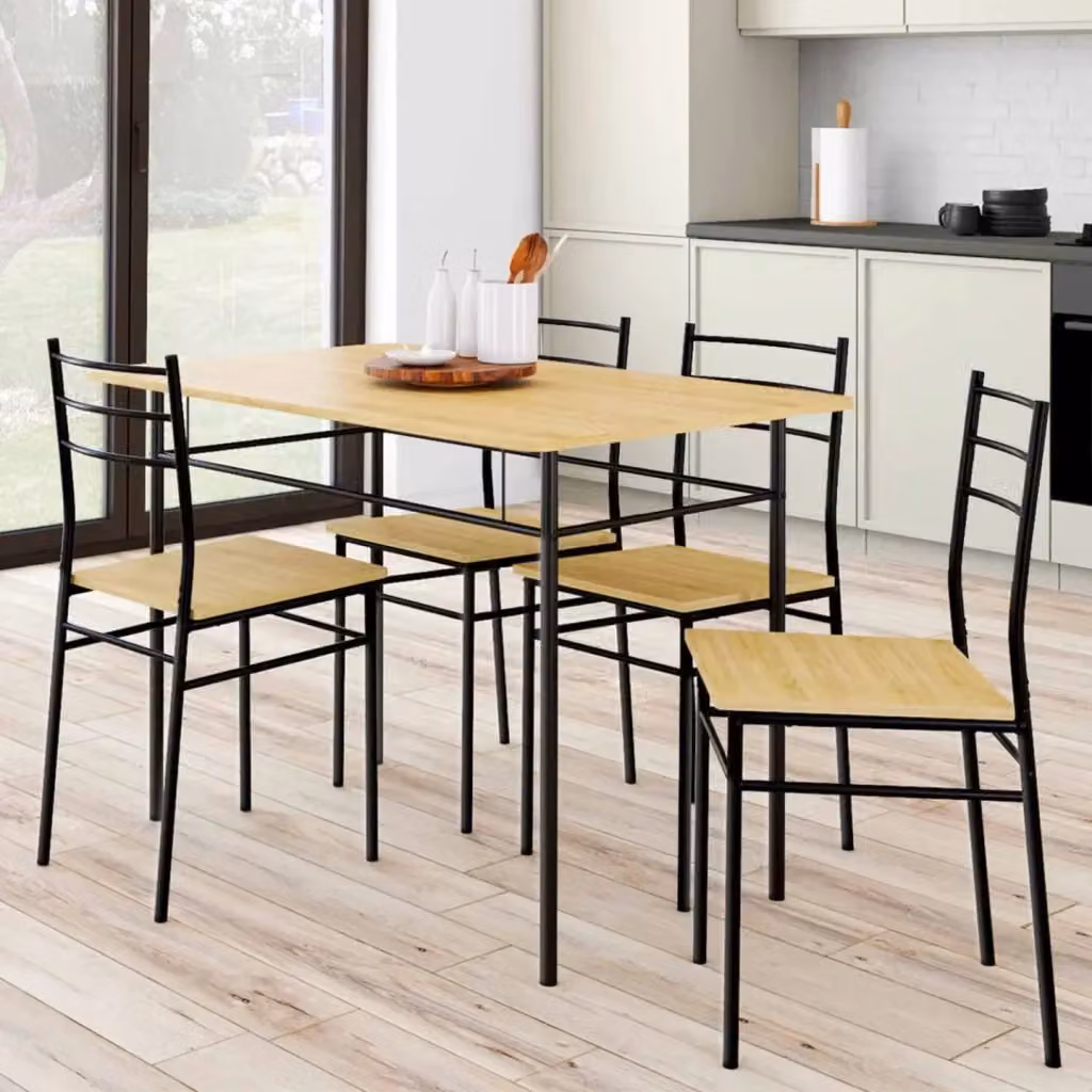 Set da pranzo IDMarket ANGIE con tavolo rettangolare in MDF laminato e 8 sedie, stile industriale, colori nero e marrone – 2