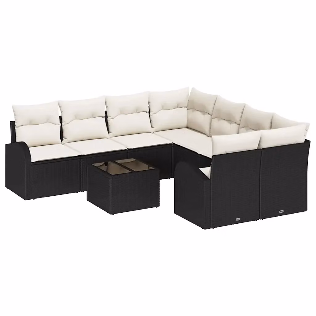 Set Divano da Giardino vidaXL 9 pz Nero in Polyrattan con Cuscini e Tavolino – 2