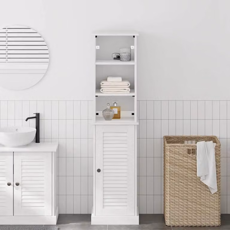 Set di mobili per il bagno vidaXL VIGO composto da mobile lavabo e pensile a muro in legno di pino bianco con ante in vetro