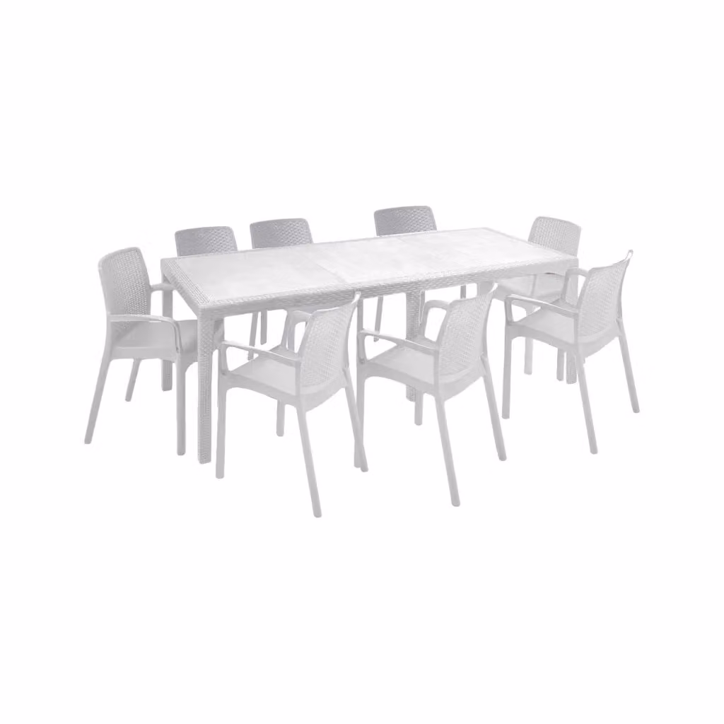 Set tavolo e sedie DMORA bianco, tavolo rettangolare allungabile con 8 sedie, ideale per soggiorno, cucina o sala da pranzo – 2