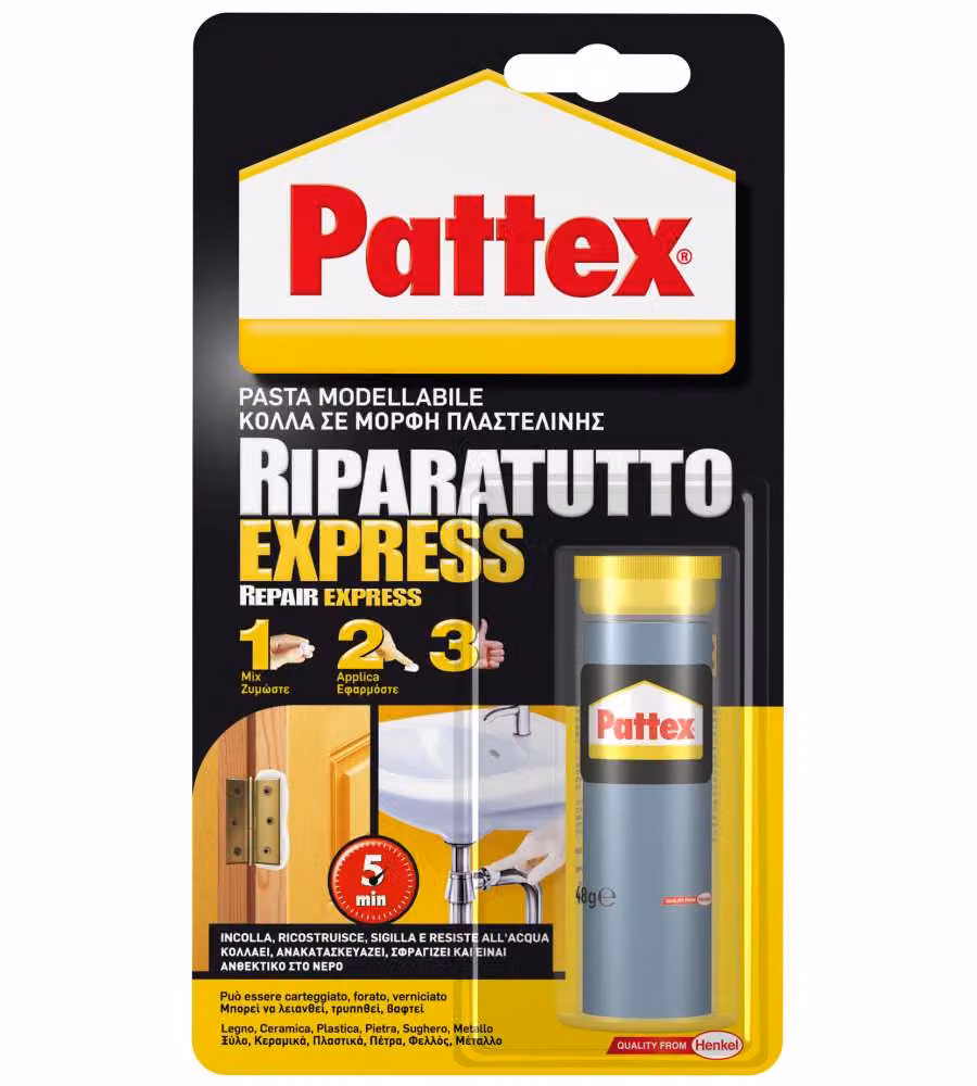 Collante bicomponente universale Pattex Ripara Express trasparente 48 g – 2
