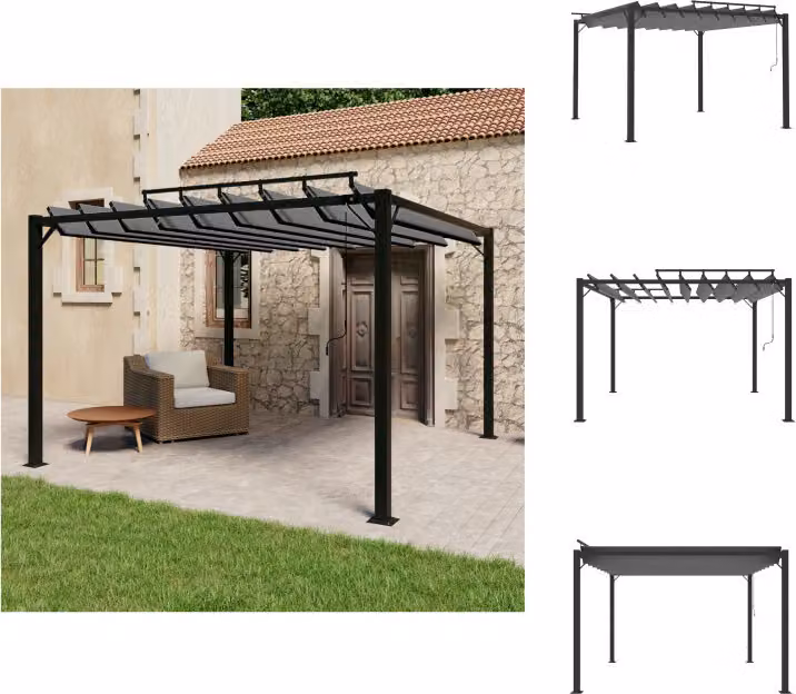 vidaXL Padiglione con tetto a doghe 3x3 m in tessuto antracite e alluminio - Padiglioni e tende per feste