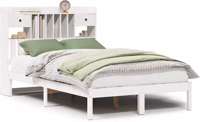 Letto matrimoniale | Letto per adulti | Letto Libreria senza Materasso Bianco 135x190 cm Legno di Pino