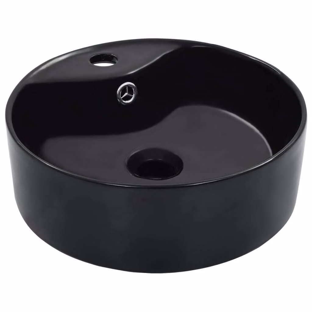 The Living Store Lavabo con troppopieno 36 x 13 cm in Vetroceramica nera