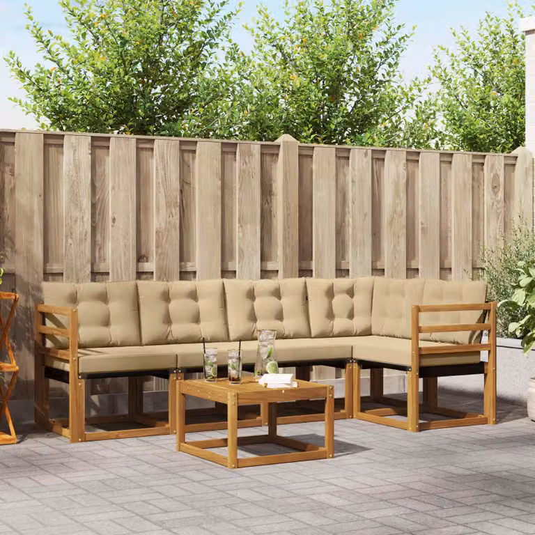 Set di divani da esterno vidaXL 6 pz in legno di acacia con tavolino e cuscini, colore beige e marrone