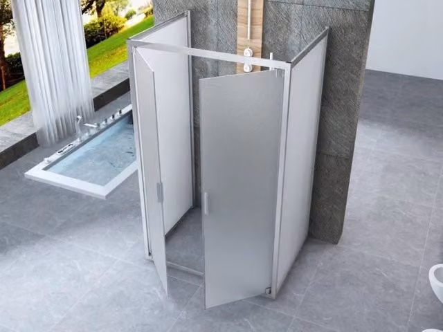Box doccia Cristallo 6 mm 3 lati - Due Fissi piu' porta Saloon Opaco - Misura: 80 x 120 x 80 x190h