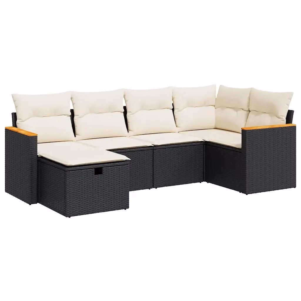 Set Divano da Giardino a L vidaXL in Polyrattan Nero con 6 Cuscini Imbottiti – 2
