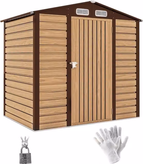 Casetta da giardino 190 x 131 x 188 cm porta sicura ventilazione anticondensa contemporanea in acciaio zincato rovere 21_0005461
