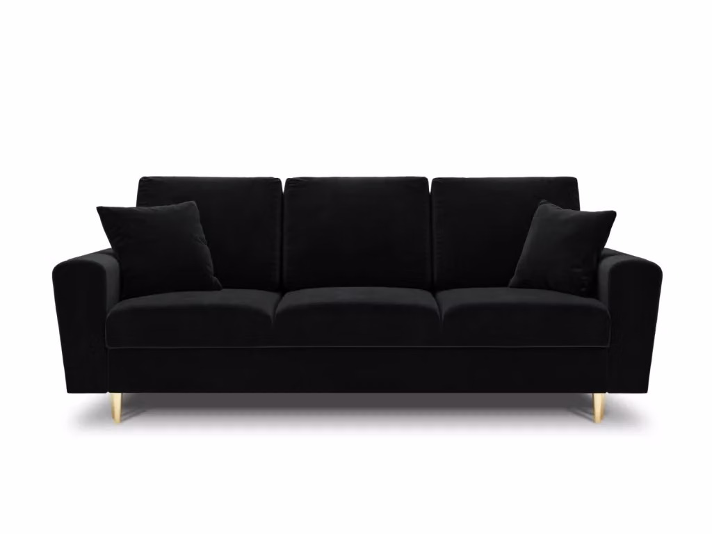 Divano convertibile con contenitore Kyoto Cosmopolitan Design a 3 posti in velluto nero e dettagli oro L: 235 cm, P: 88.5 cm, H: 88 cm – 2