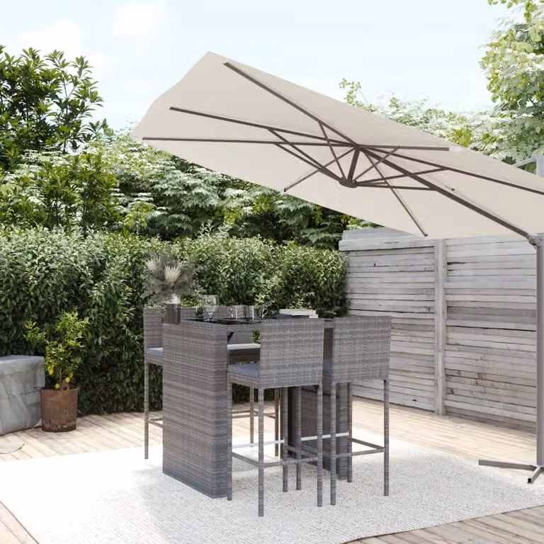 The Living Store Set bar da giardino 5 pezzi con cuscini in poly rattan grigio