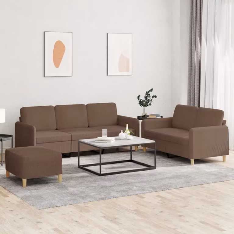 Maison Exclusive - Set divano 3 pezzi con cuscini in tessuto marrone