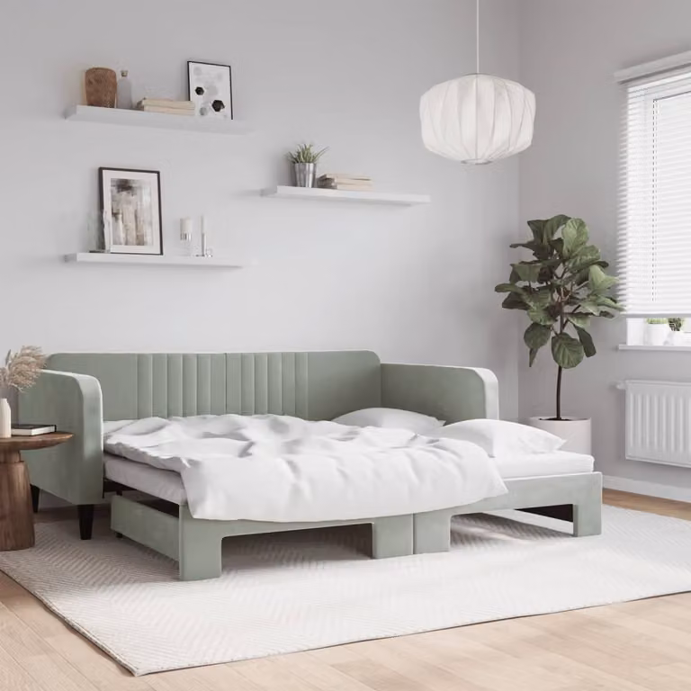 vidaXL Divano Letto con Letto Estraibile in Velluto Grigio Chiaro