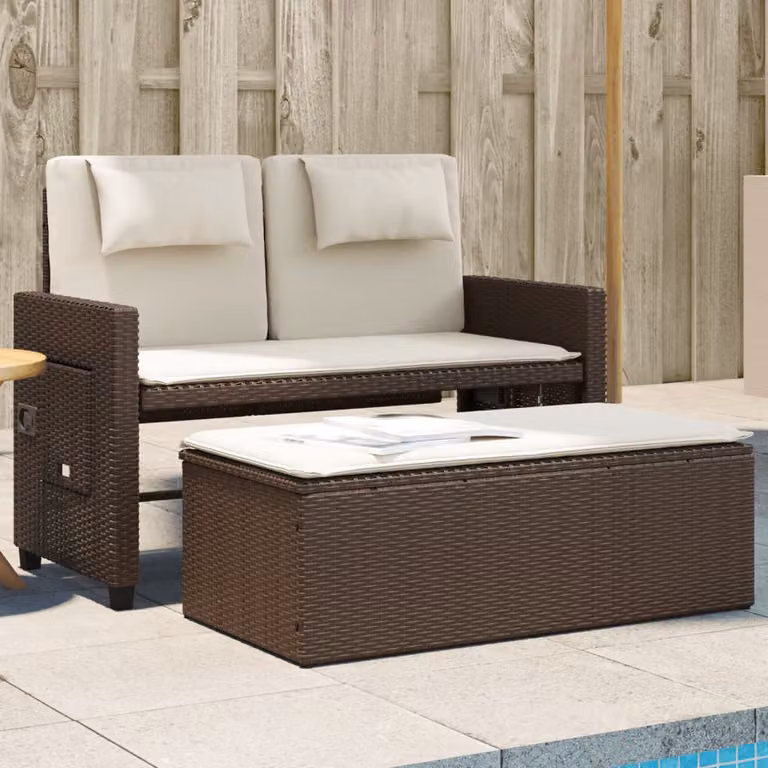 vidaXL Panca Reclinabile da Giardino in Polyrattan e Metallo con Cuscini Marrone e Bianco