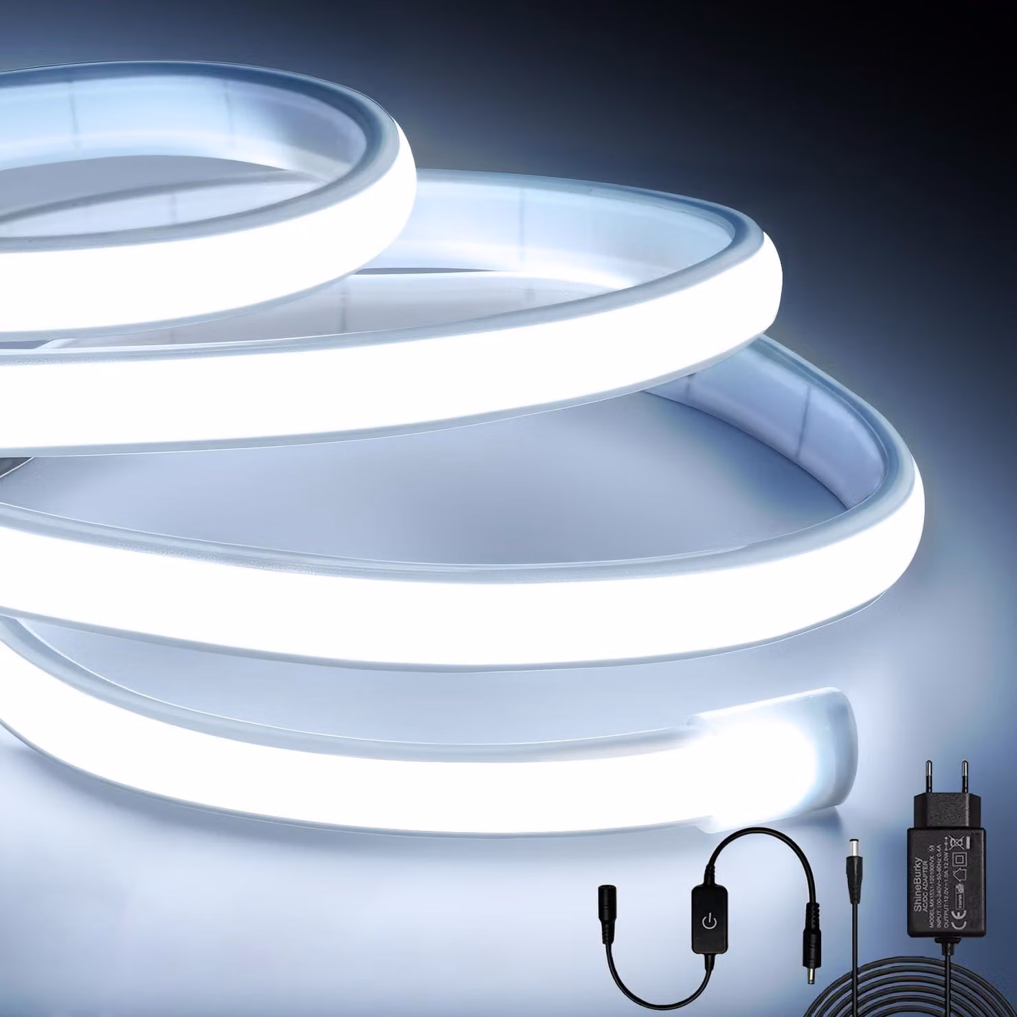 Striscia LED neon COB, 5 metri, 12 V, bianco freddo 6500 K, regolabile