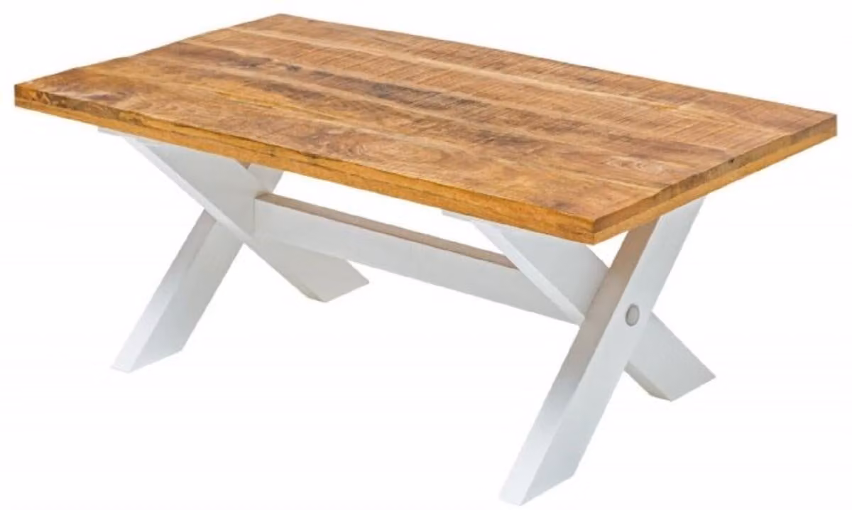 Tavolino in stile country Casa Padrino colori naturali / bianco 110 x 60 x H. 45 cm - Tavolo da soggiorno in legno massiccio fatto a mano - Mobili da soggiorno in stile country