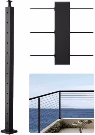 Ringhiera per Recinzione da Balcone e Giardino VEVOR in Acciaio Inox Nero, Kit di Palo per Balaustrata da Terrazza, L/P/H: 106,7 x 10 x 10 cm