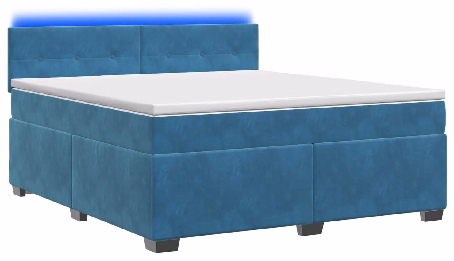 Letto con struttura a molle, materasso e luci LED blu, dimensioni 140 x 200 cm, rivestito in velluto