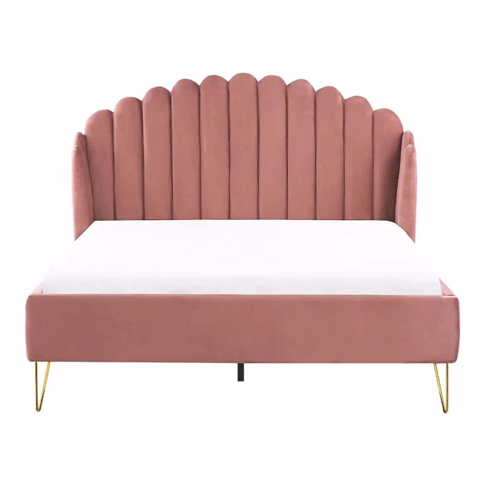 Letto Beliani in velluto rosa con testata capitonné e rete a doghe in legno L/P/H: 140 x 200 cm – 2