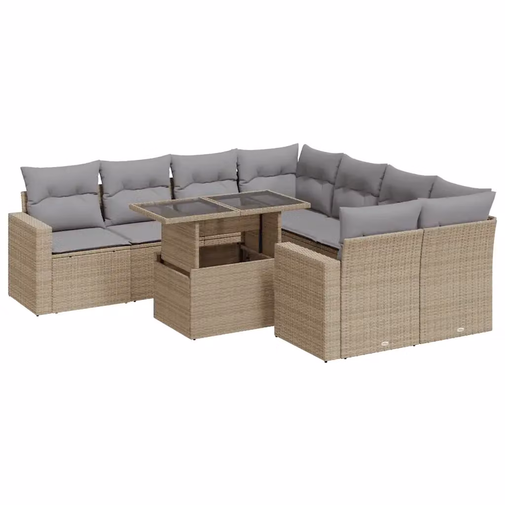 Set Divano da Giardino a L vidaXL 9 pz con Cuscini Beige e Tavolino in Polyrattan e Metallo – 2