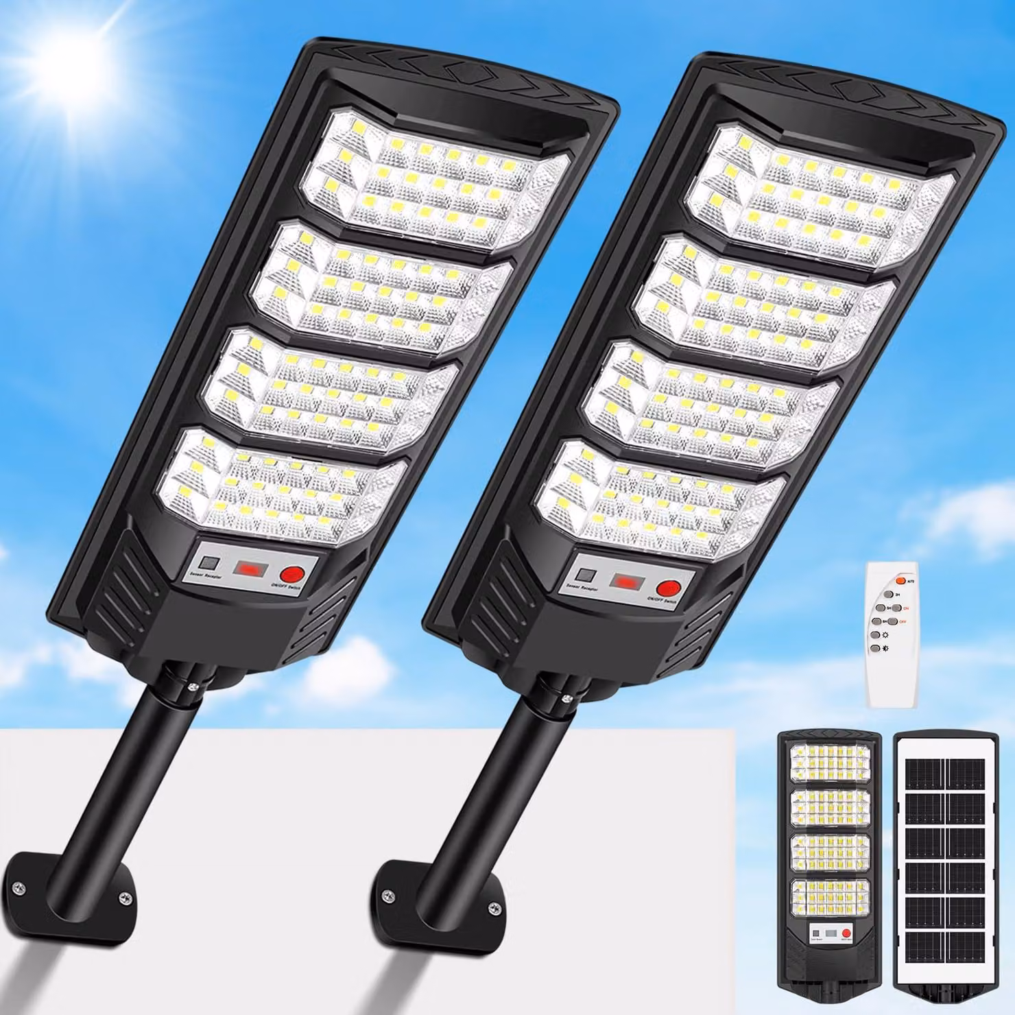 Set di 2 luci solari con sensore di movimento, 6500K, grado di protezione IP66, con telecomando