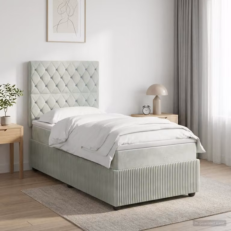 Letto box spring con materasso ibrido vidaXL in velluto Grigio Chiaro, L 90 x P 190 cm