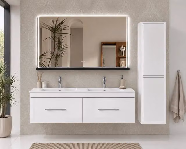 Mobile bagno con lavabo ORIGENBATH FLORENCIA senza specchio 120x45 cm doppia vasca bianco con colonna