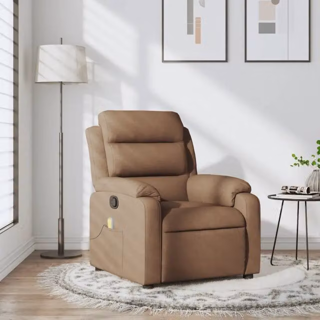Poltrona relax reclinabile vidaXL in tessuto marrone con braccioli e leva manuale