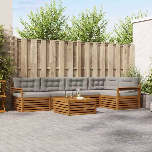 Set di divani da esterno 6 pz Grigio Naturale e Chiaro 3373486