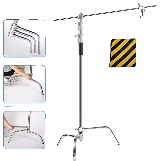 Treppiede per stativi in acciaio inox, design pieghevole, regolabile in altezza, 2,6 M senza ruote
