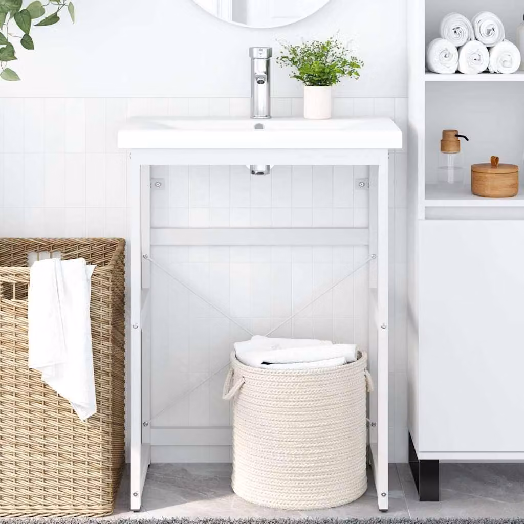Struttura per lavabo da bagno vidaXL in metallo laccato bianco L: 59 cm, P: 38 cm, H: 83 cm